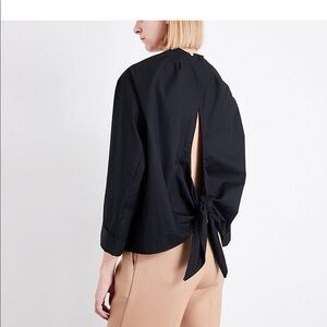 Maje Open Back Tie Poplin Blouse Black Size 3 Large
